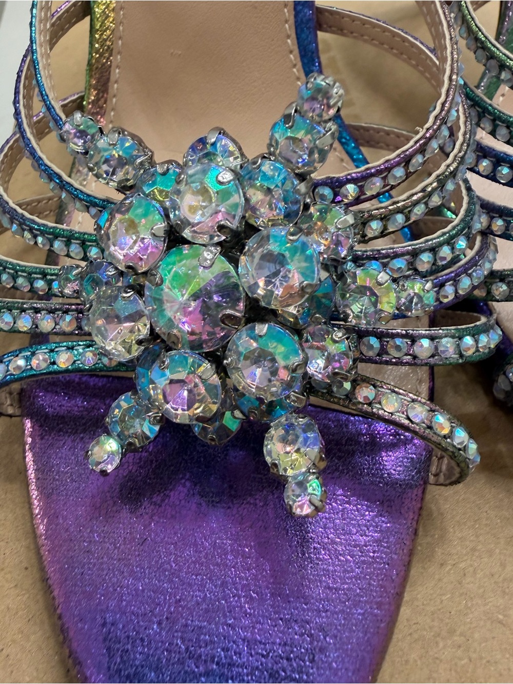 Steve Madden Iridescent Purple Jeweled Slide Heels - Picture 3 of 4